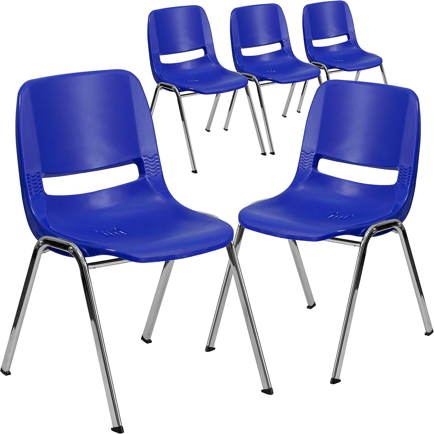 imageFlash Furniture HERCULES Series 661 lb Capacity Black Ergonomic Shell Stack Chair with Black Frame and 16 Seat HeightNavy PlasticChrome Frame