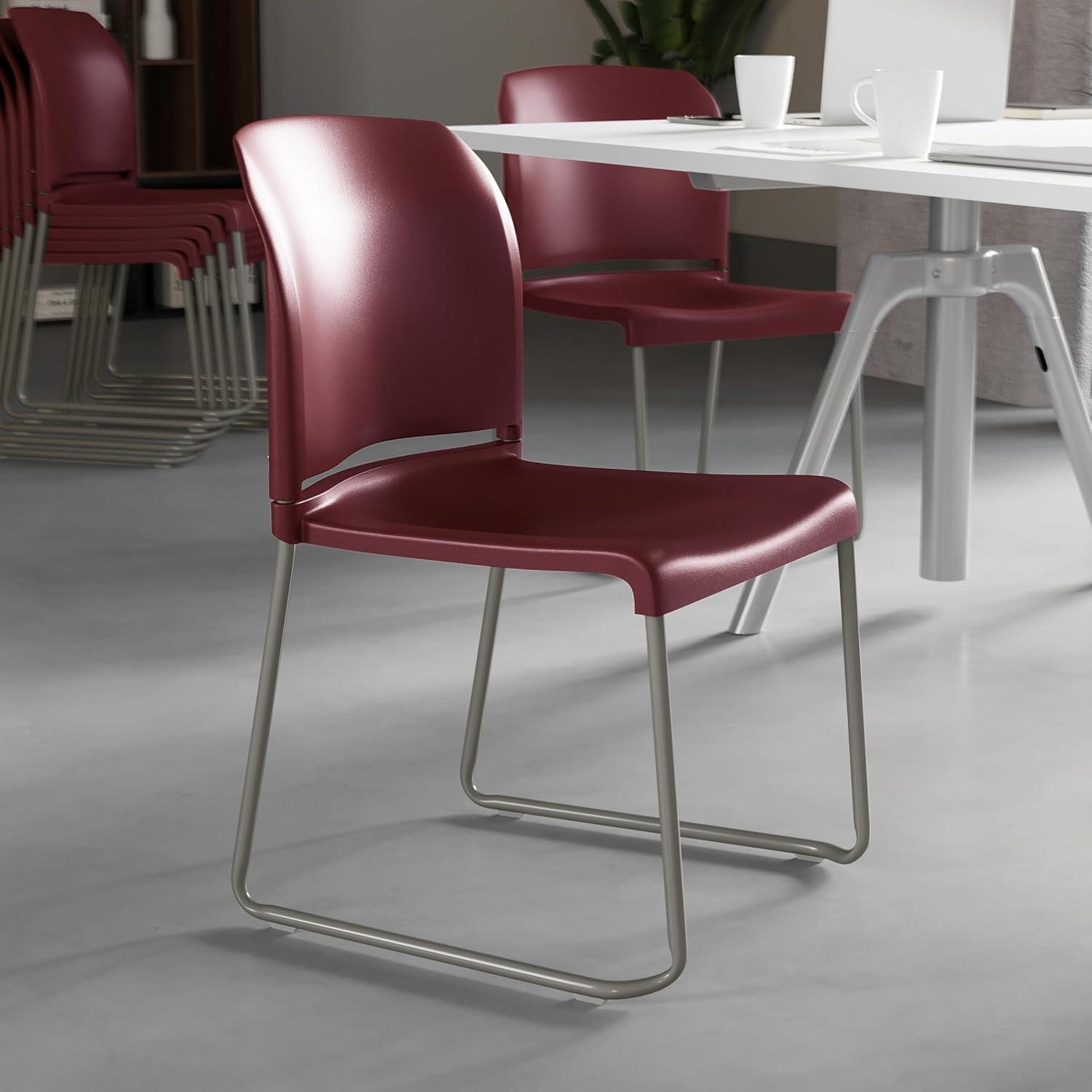 imageFlash Furniture HERCULES Series 880 lb Capacity Yellow Full Back Contoured Stack Chair with Gray Powder Coated Sled BaseBurgundy