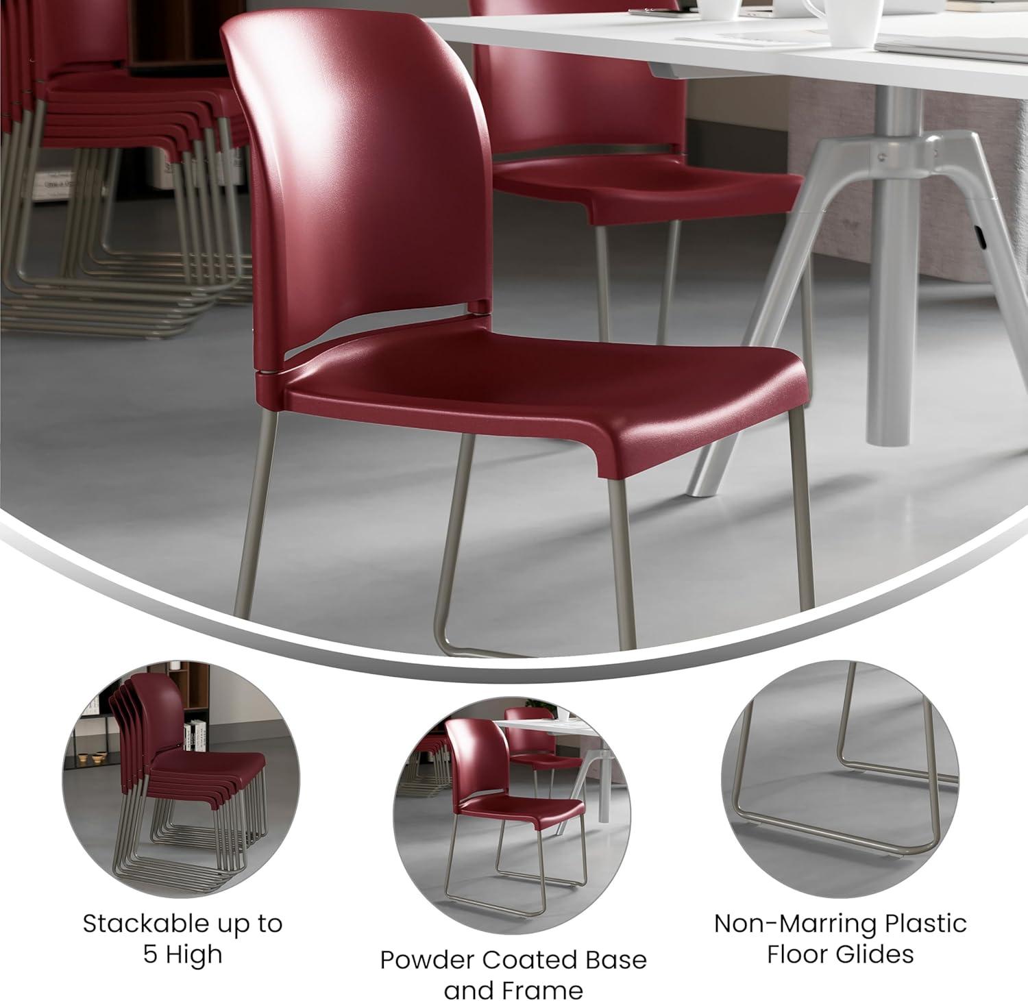imageFlash Furniture HERCULES Series 880 lb Capacity Yellow Full Back Contoured Stack Chair with Gray Powder Coated Sled BaseBurgundy