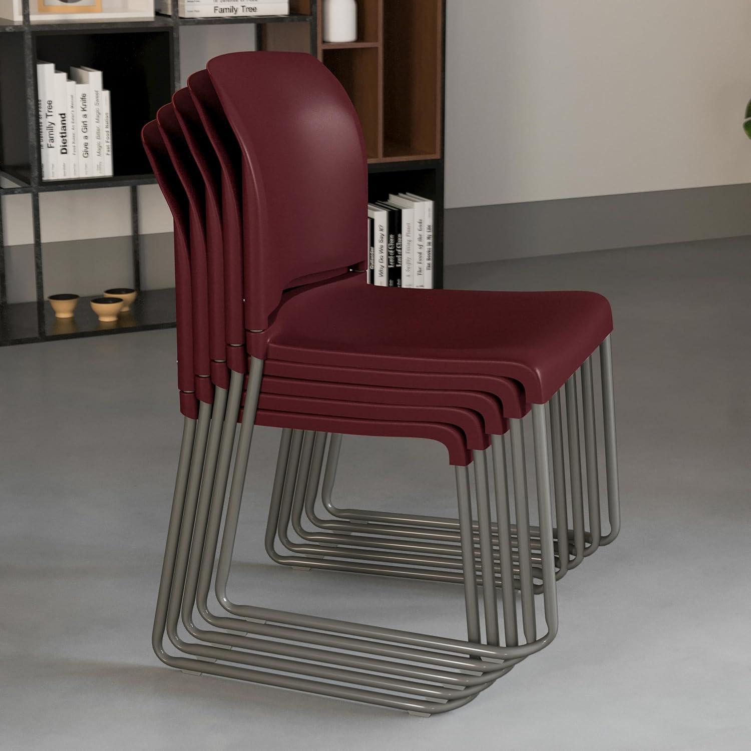 imageFlash Furniture HERCULES Series 880 lb Capacity Yellow Full Back Contoured Stack Chair with Gray Powder Coated Sled BaseBurgundy