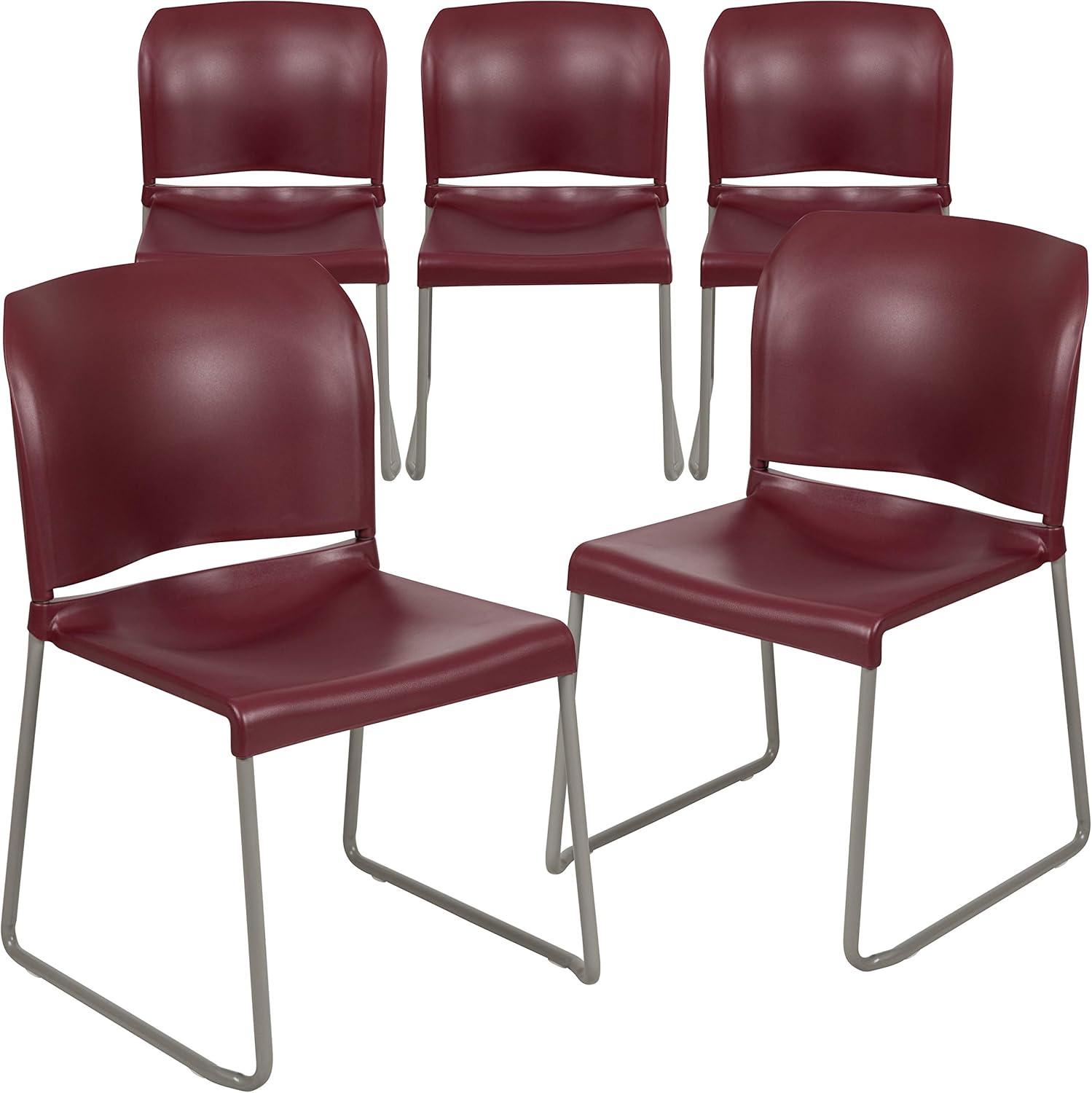 imageFlash Furniture HERCULES Series 880 lb Capacity Yellow Full Back Contoured Stack Chair with Gray Powder Coated Sled BaseBurgundy