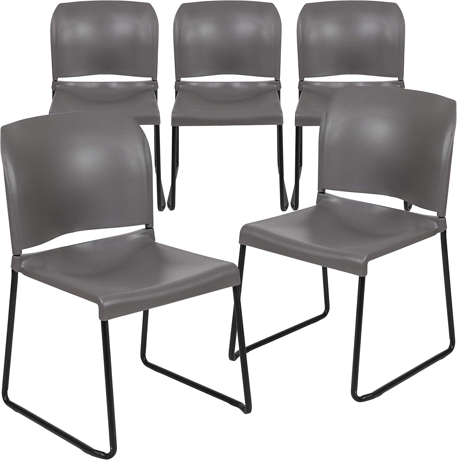 imageFlash Furniture HERCULES Series 880 lb Capacity Yellow Full Back Contoured Stack Chair with Gray Powder Coated Sled BaseGrey