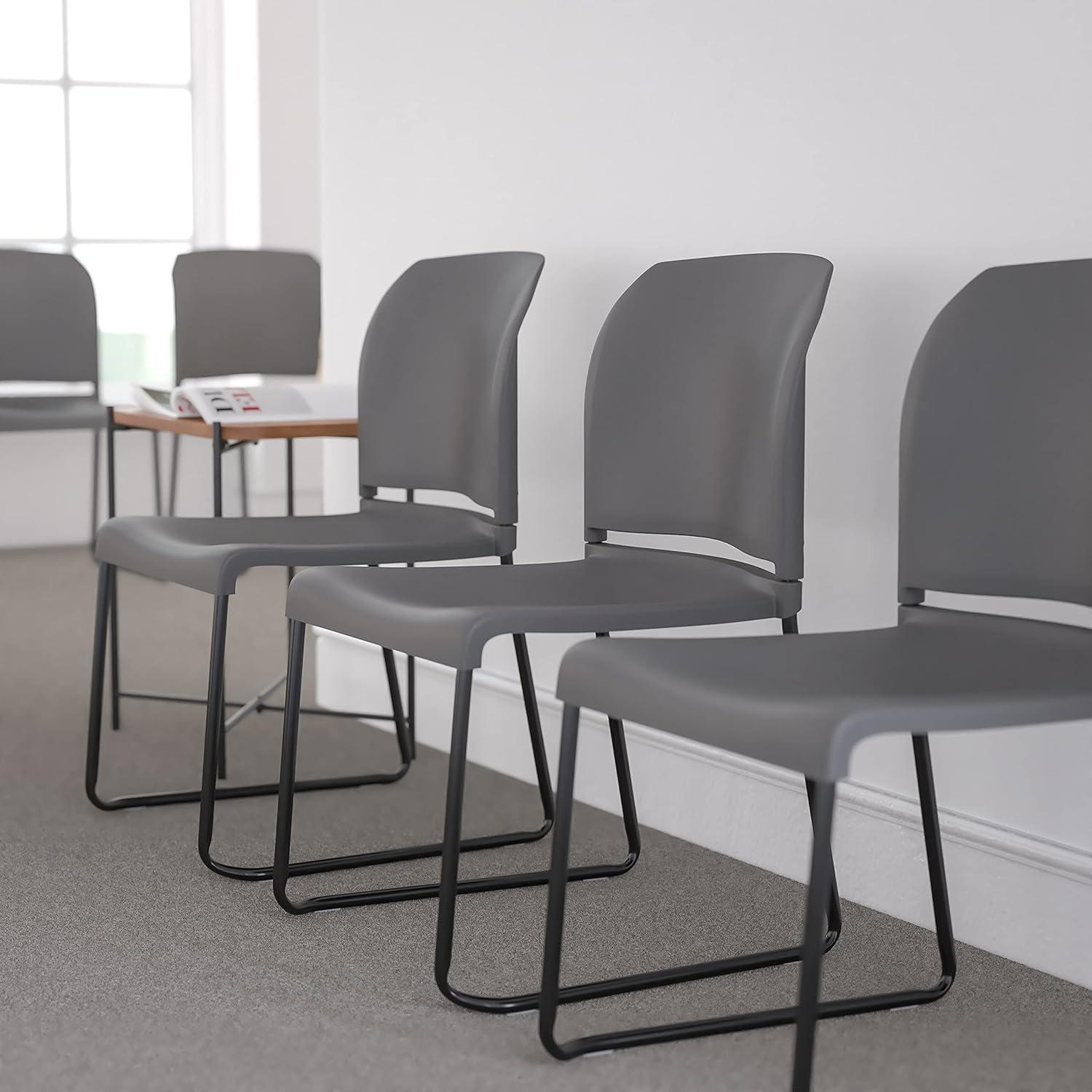 imageFlash Furniture HERCULES Series 880 lb Capacity Yellow Full Back Contoured Stack Chair with Gray Powder Coated Sled BaseGrey