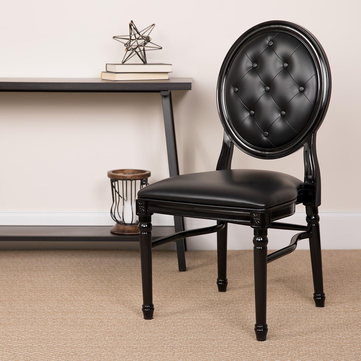 imageFlash Furniture HERCULES Series 900 lb Capacity King Louis Chair with Tufted Back Black Vinyl Seat and Black FrameTufted Black VinylBlack Frame