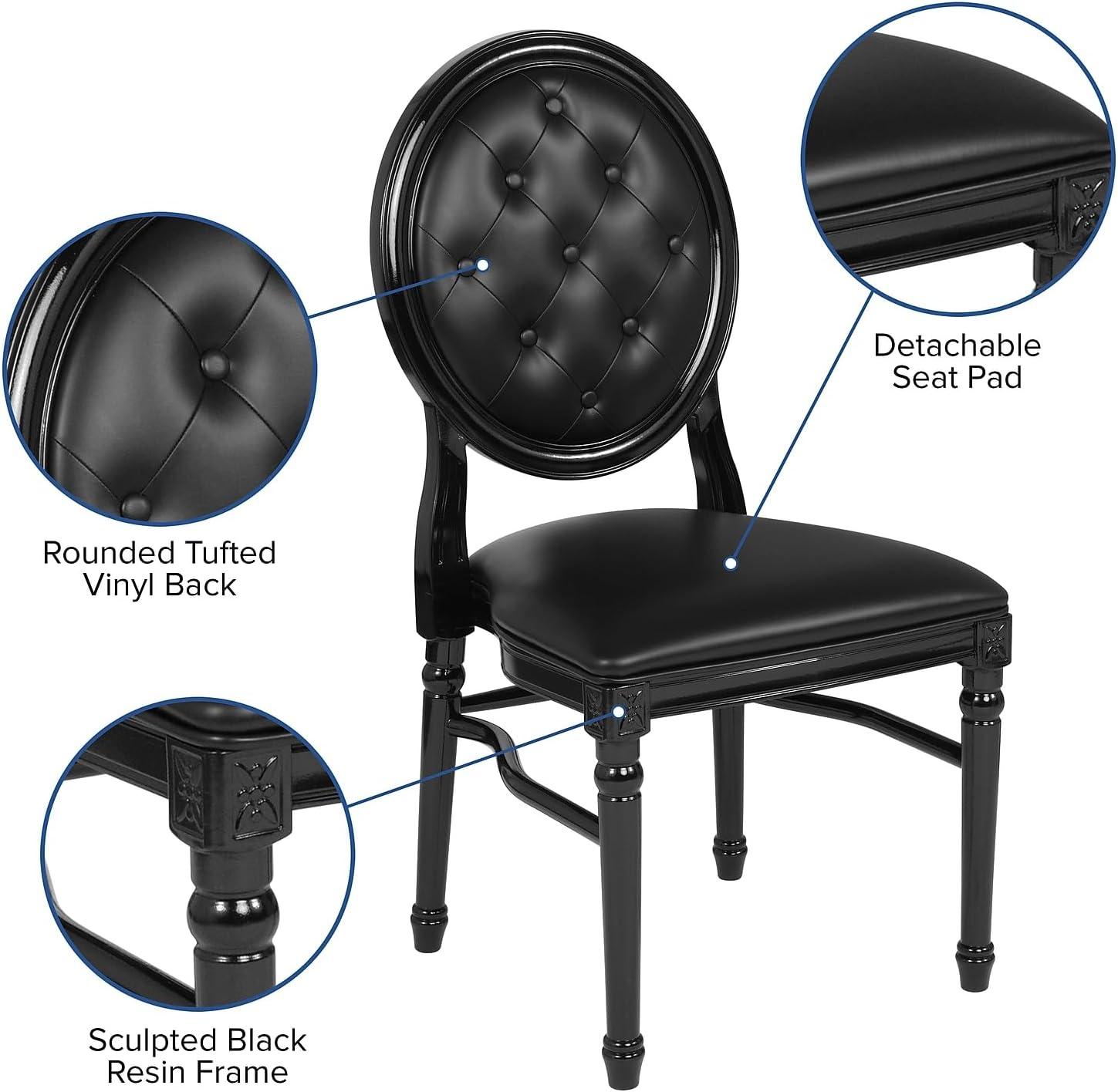 imageFlash Furniture HERCULES Series 900 lb Capacity King Louis Chair with Tufted Back Black Vinyl Seat and Black FrameTufted Black VinylBlack Frame