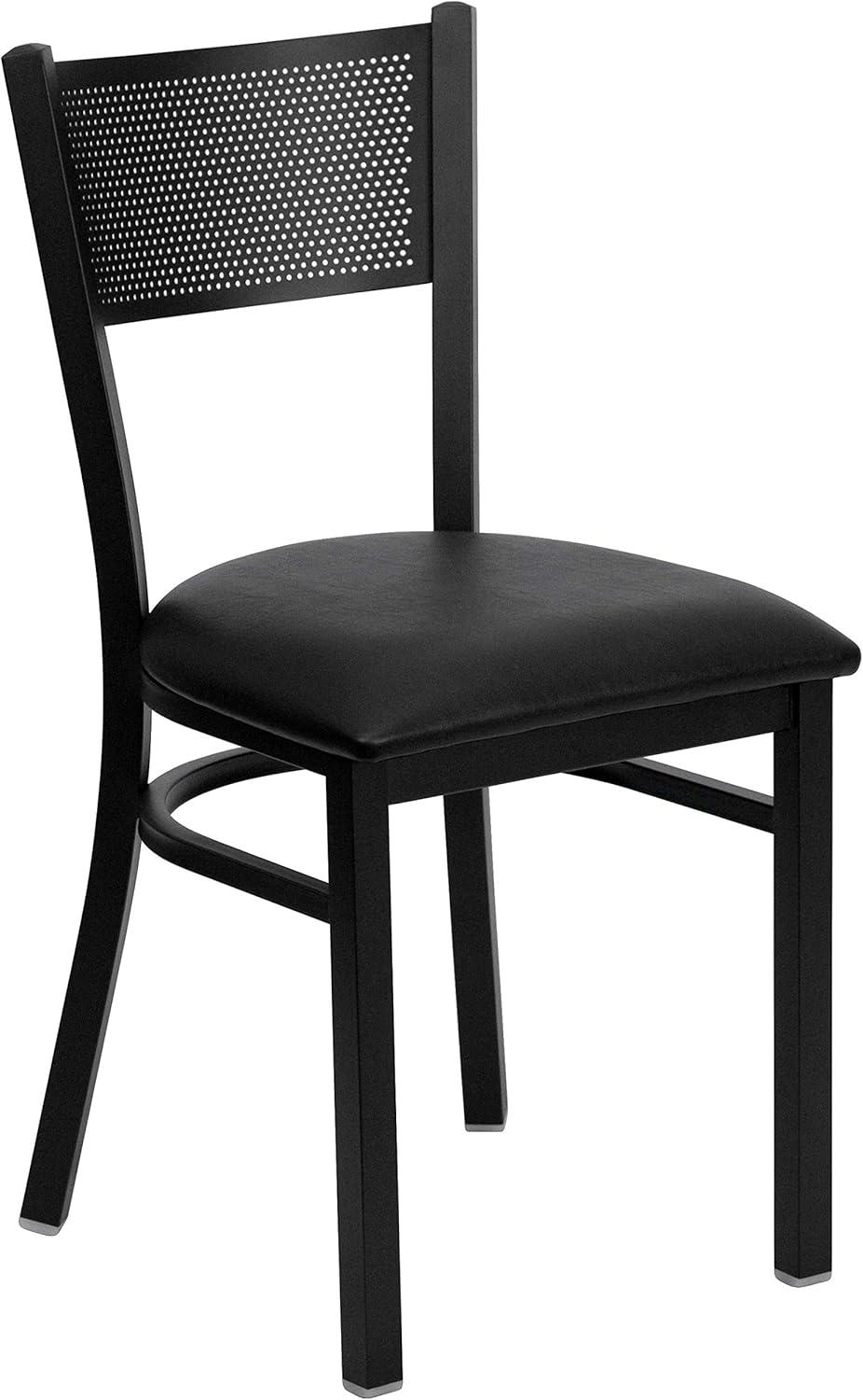 imageFlash Furniture HERCULES Series Black Grid Back Metal Restaurant Chair Walnut Wood SeatBlack Vinyl SeatBlack Metal Frame
