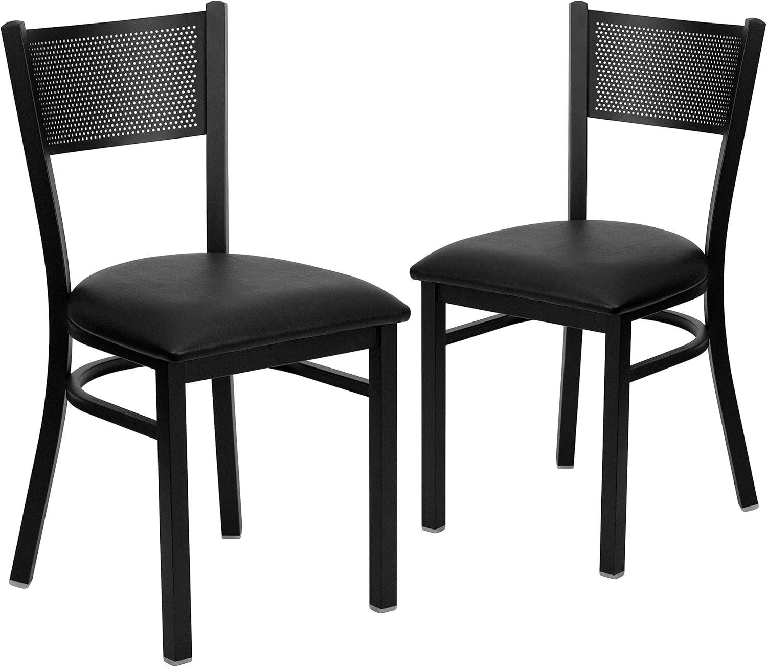 imageFlash Furniture HERCULES Series Black Grid Back Metal Restaurant Chair Walnut Wood SeatBlack Vinyl SeatBlack Metal Frame