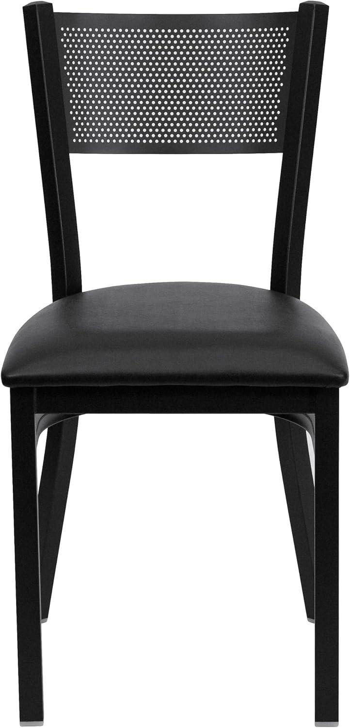 imageFlash Furniture HERCULES Series Black Grid Back Metal Restaurant Chair Walnut Wood SeatBlack Vinyl SeatBlack Metal Frame