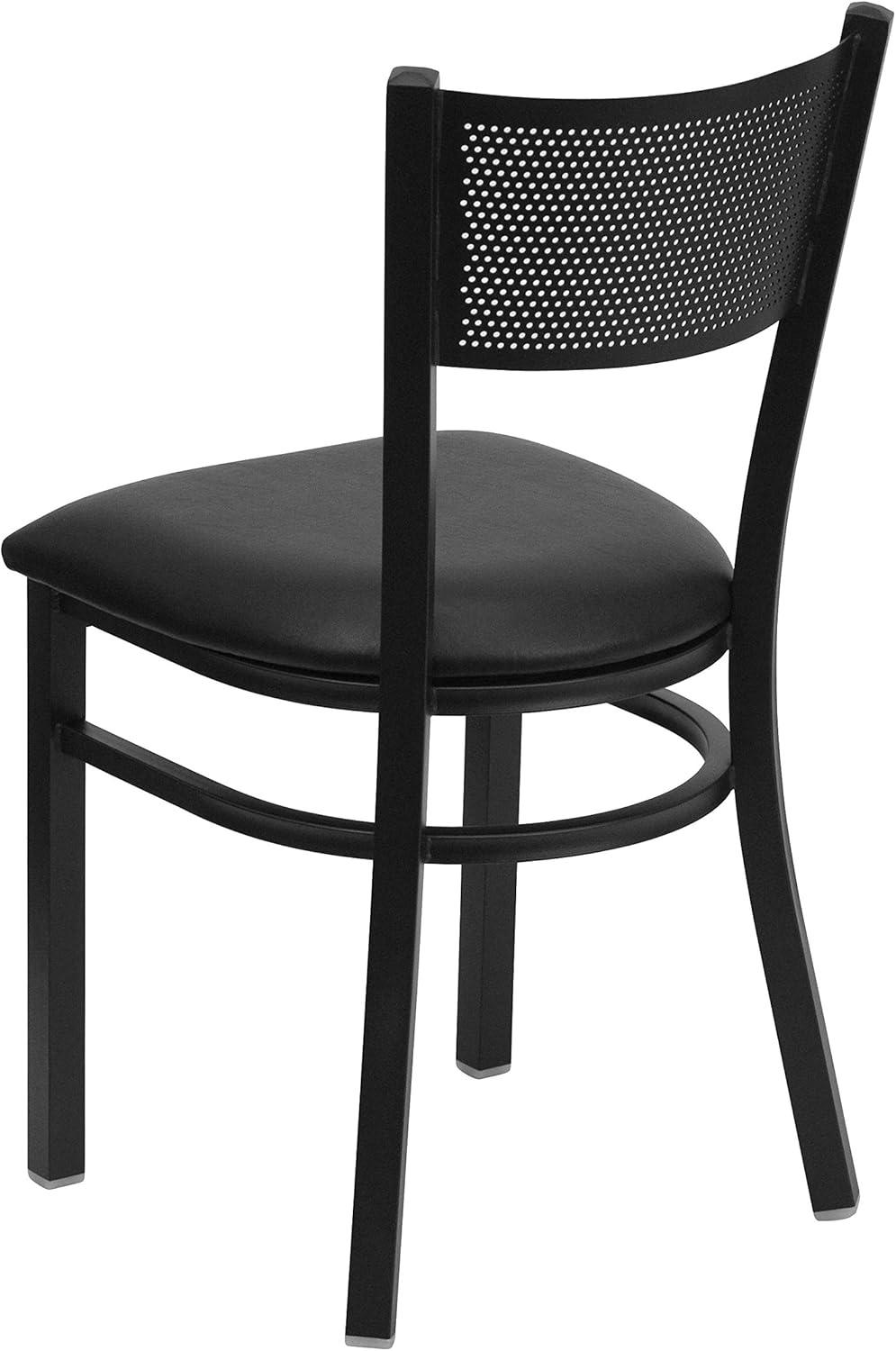 imageFlash Furniture HERCULES Series Black Grid Back Metal Restaurant Chair Walnut Wood SeatBlack Vinyl SeatBlack Metal Frame