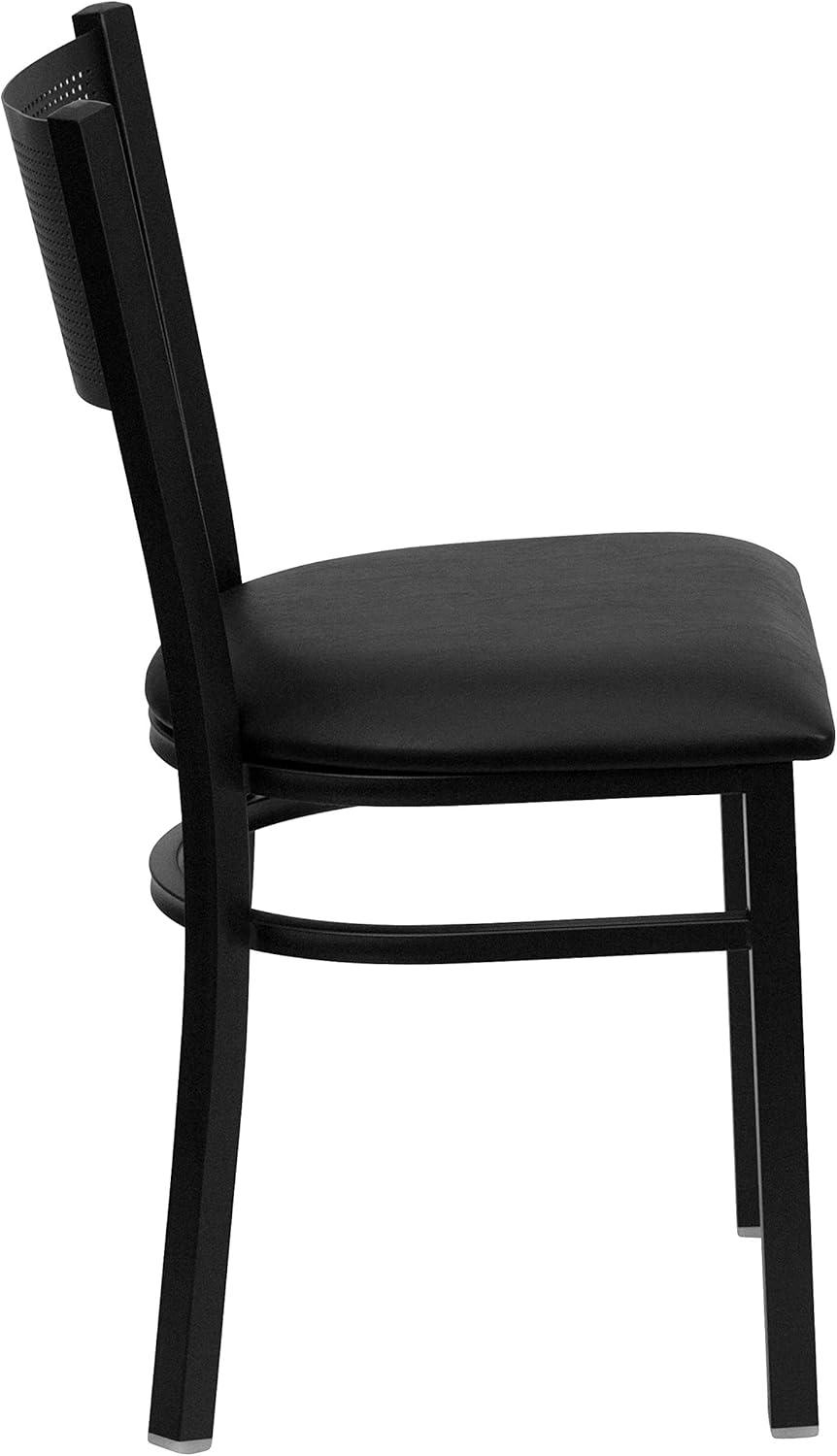 imageFlash Furniture HERCULES Series Black Grid Back Metal Restaurant Chair Walnut Wood SeatBlack Vinyl SeatBlack Metal Frame