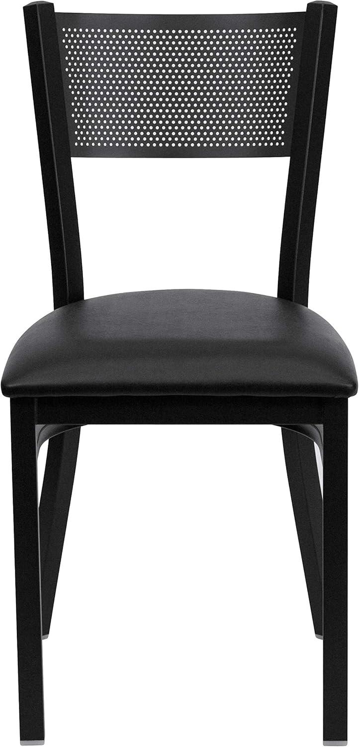 imageFlash Furniture HERCULES Series Black Grid Back Metal Restaurant Chair Walnut Wood SeatBlack Vinyl SeatBlack Metal Frame