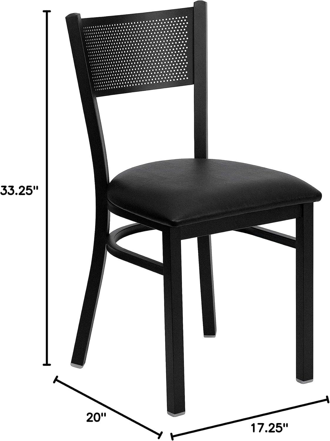imageFlash Furniture HERCULES Series Black Grid Back Metal Restaurant Chair Walnut Wood SeatBlack Vinyl SeatBlack Metal Frame