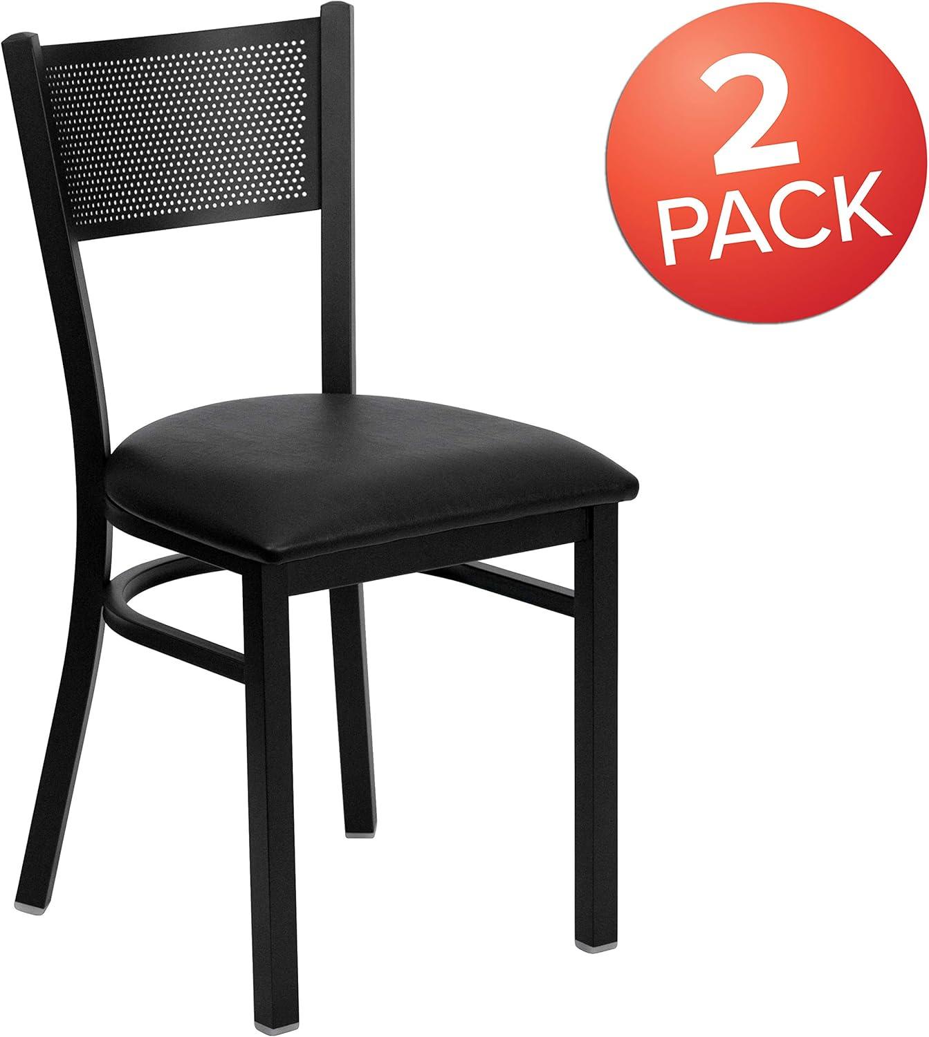 imageFlash Furniture HERCULES Series Black Grid Back Metal Restaurant Chair Walnut Wood SeatBlack Vinyl SeatBlack Metal Frame