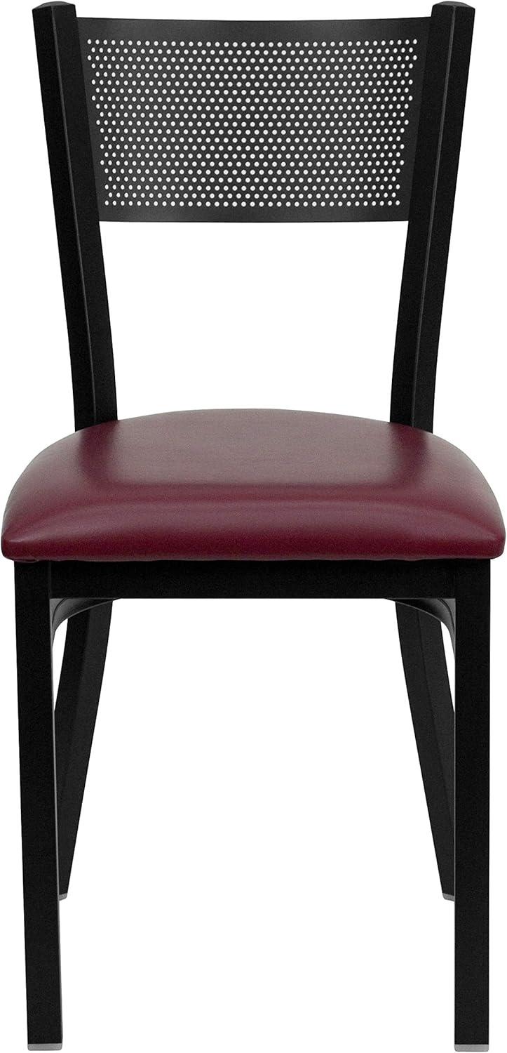 imageFlash Furniture HERCULES Series Black Grid Back Metal Restaurant Chair Walnut Wood SeatBurgundy Vinyl SeatBlack Metal Frame