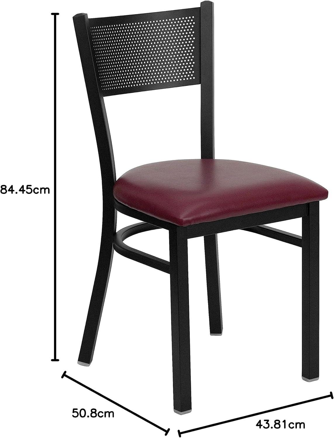 imageFlash Furniture HERCULES Series Black Grid Back Metal Restaurant Chair Walnut Wood SeatBurgundy Vinyl SeatBlack Metal Frame