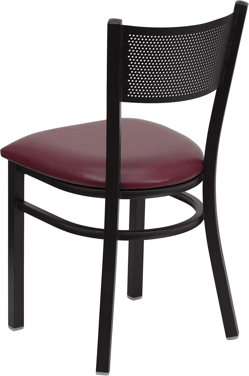 imageFlash Furniture HERCULES Series Black Grid Back Metal Restaurant Chair Walnut Wood SeatBurgundy Vinyl SeatBlack Metal Frame