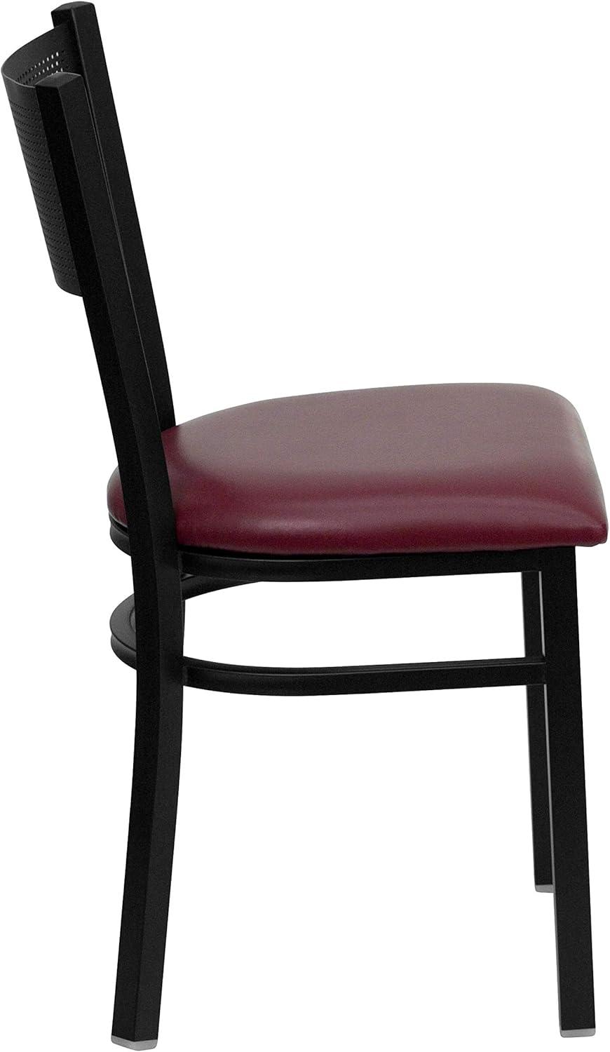 imageFlash Furniture HERCULES Series Black Grid Back Metal Restaurant Chair Walnut Wood SeatBurgundy Vinyl SeatBlack Metal Frame