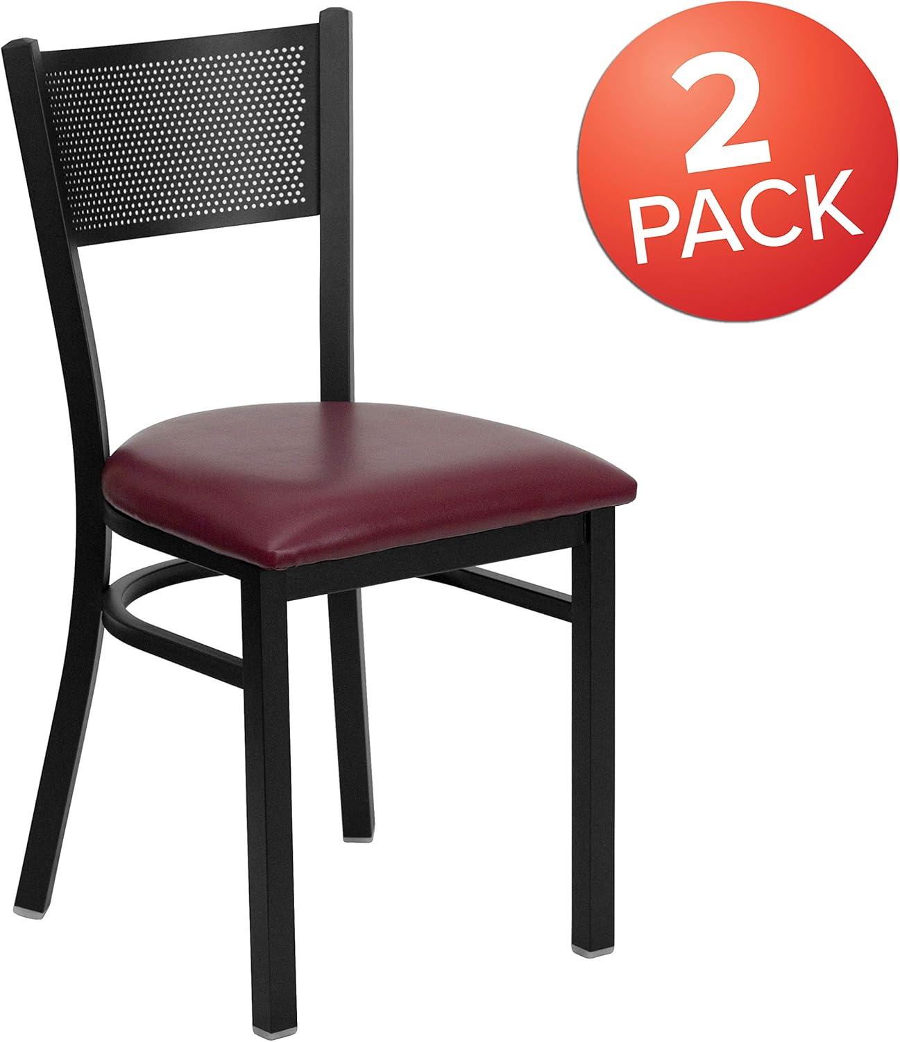 imageFlash Furniture HERCULES Series Black Grid Back Metal Restaurant Chair Walnut Wood SeatBurgundy Vinyl SeatBlack Metal Frame