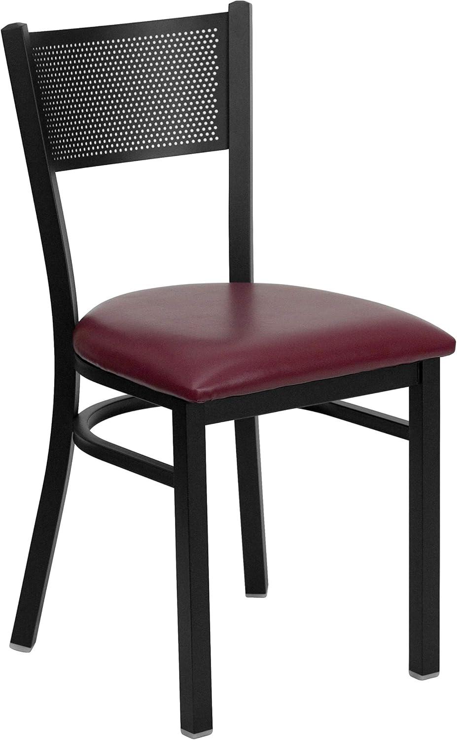 imageFlash Furniture HERCULES Series Black Grid Back Metal Restaurant Chair Walnut Wood SeatBurgundy Vinyl SeatBlack Metal Frame