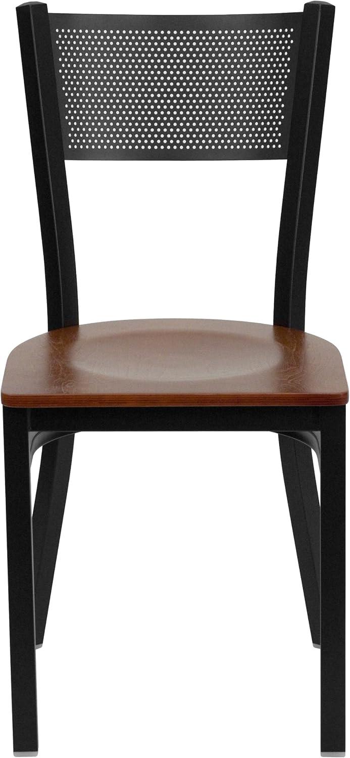 imageFlash Furniture HERCULES Series Black Grid Back Metal Restaurant Chair Walnut Wood SeatCherry Wood SeatBlack Metal Frame