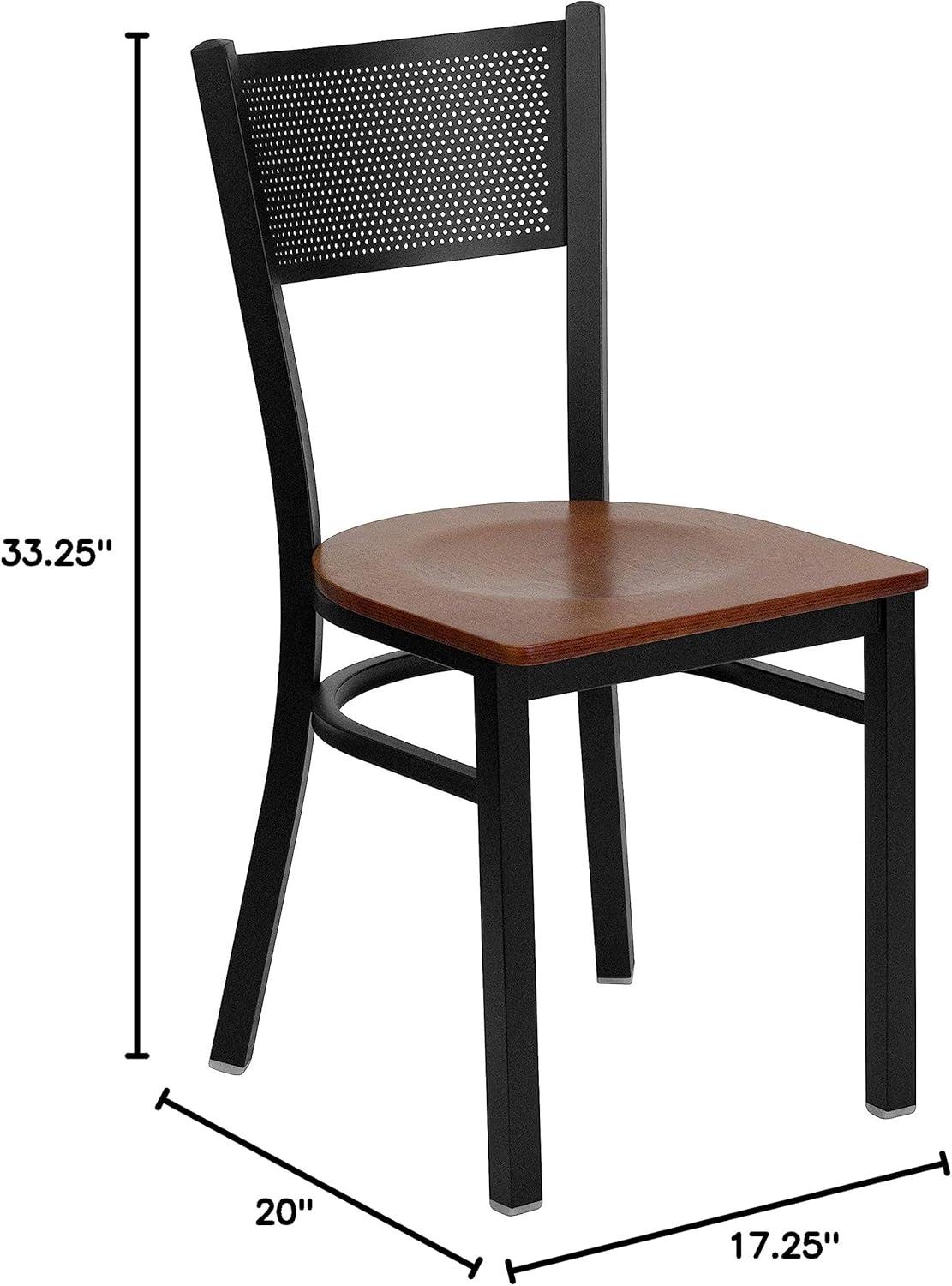 imageFlash Furniture HERCULES Series Black Grid Back Metal Restaurant Chair Walnut Wood SeatCherry Wood SeatBlack Metal Frame