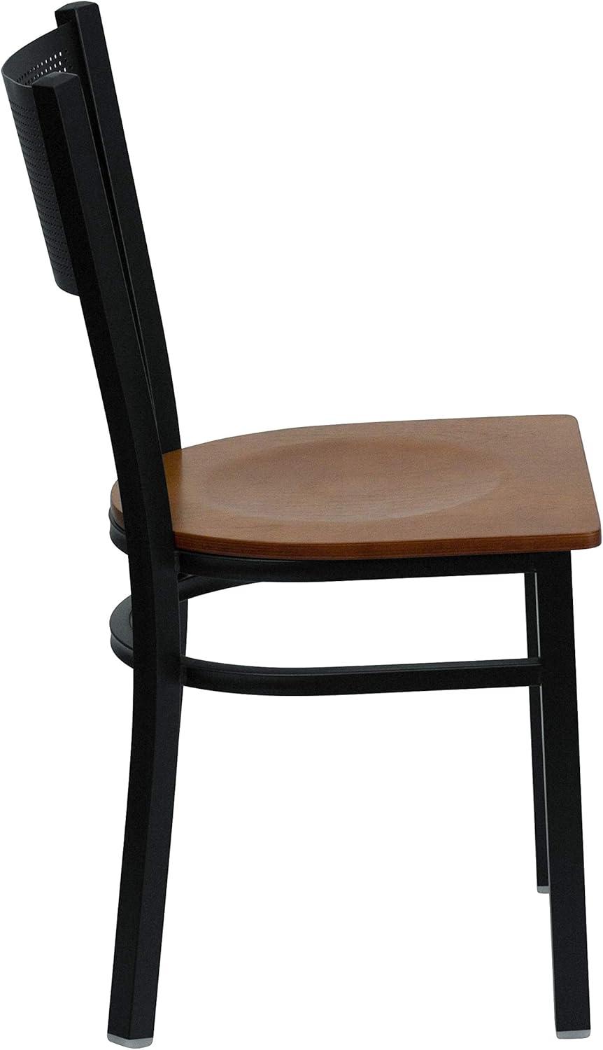 imageFlash Furniture HERCULES Series Black Grid Back Metal Restaurant Chair Walnut Wood SeatCherry Wood SeatBlack Metal Frame