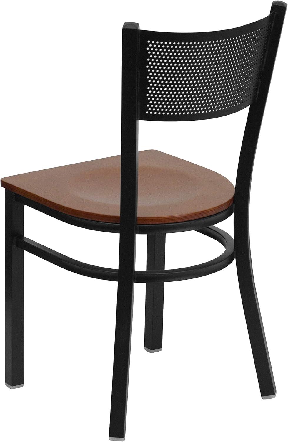 imageFlash Furniture HERCULES Series Black Grid Back Metal Restaurant Chair Walnut Wood SeatCherry Wood SeatBlack Metal Frame
