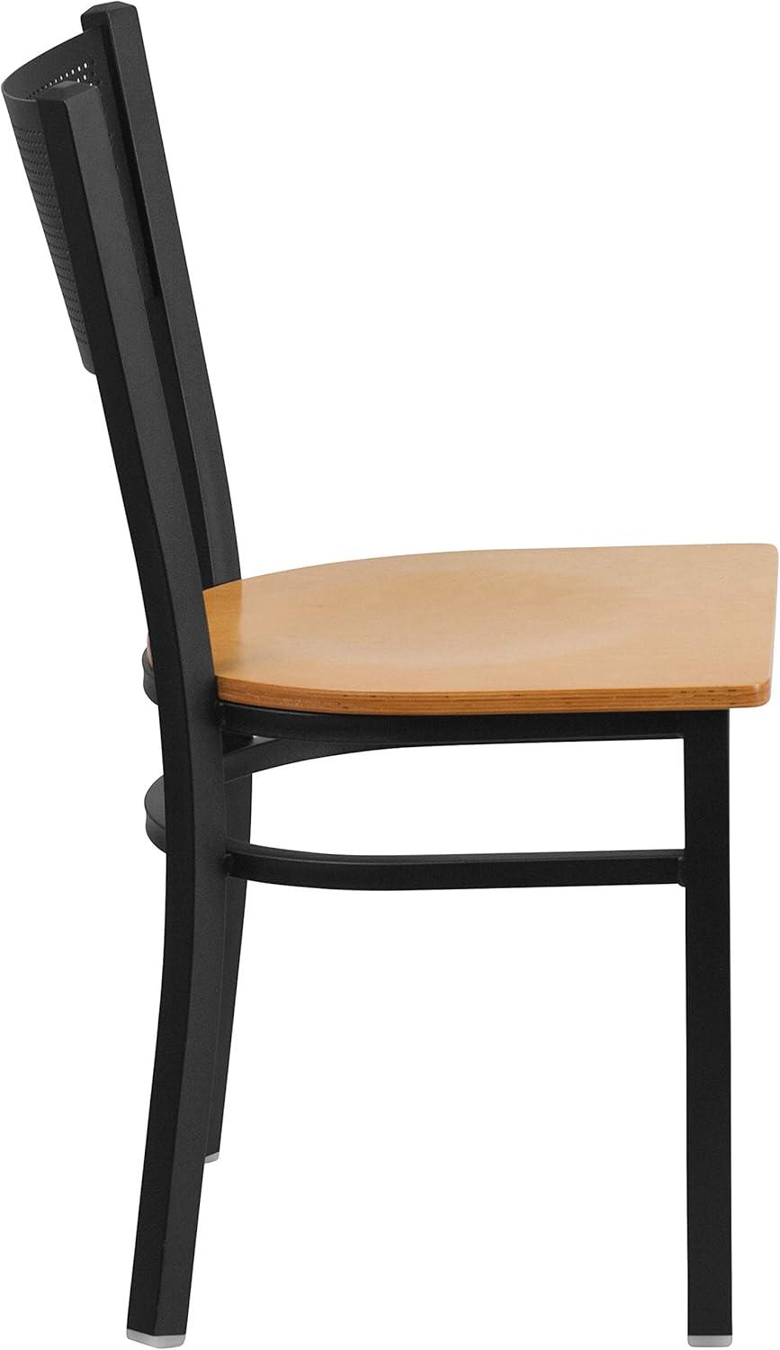 imageFlash Furniture HERCULES Series Black Grid Back Metal Restaurant Chair Walnut Wood SeatNatural Wood SeatBlack Metal Frame