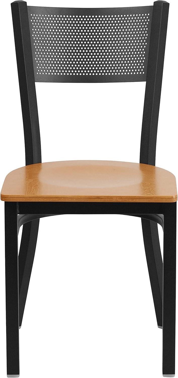 imageFlash Furniture HERCULES Series Black Grid Back Metal Restaurant Chair Walnut Wood SeatNatural Wood SeatBlack Metal Frame