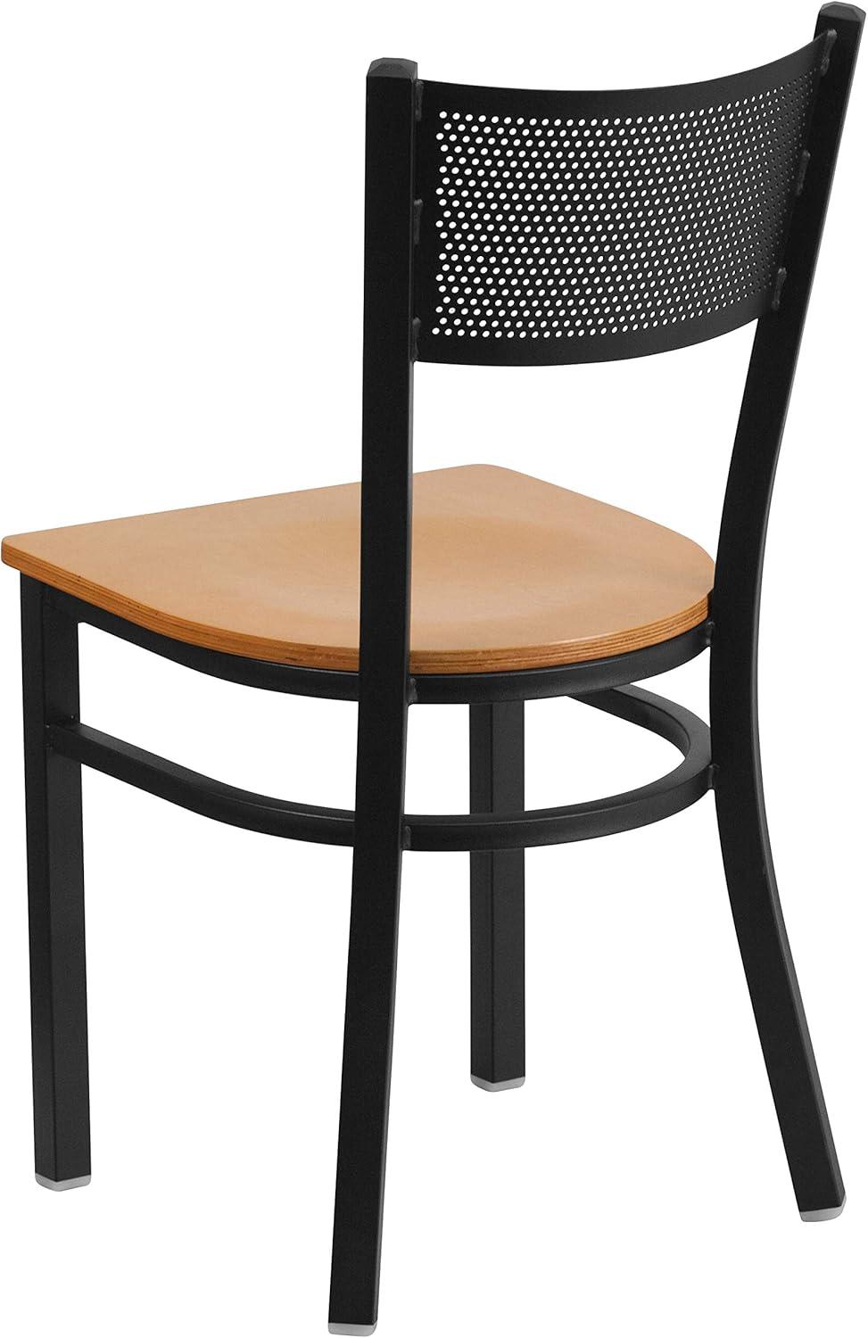 imageFlash Furniture HERCULES Series Black Grid Back Metal Restaurant Chair Walnut Wood SeatNatural Wood SeatBlack Metal Frame
