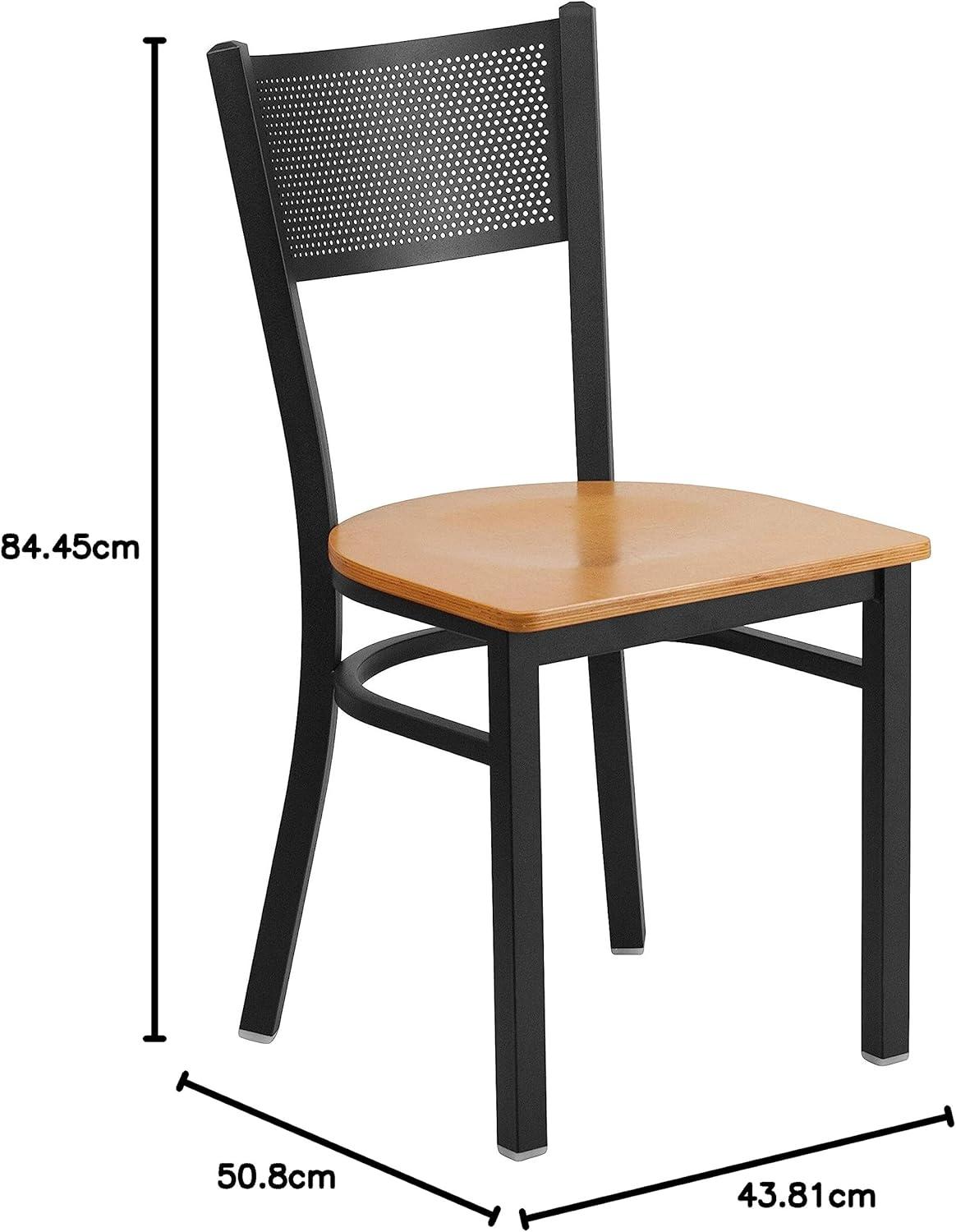 imageFlash Furniture HERCULES Series Black Grid Back Metal Restaurant Chair Walnut Wood SeatNatural Wood SeatBlack Metal Frame