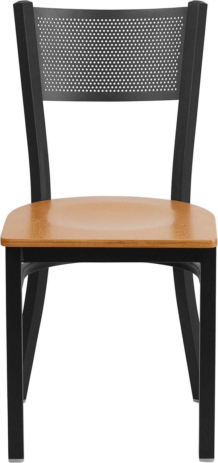 imageFlash Furniture HERCULES Series Black Grid Back Metal Restaurant Chair Walnut Wood SeatNatural Wood SeatBlack Metal Frame