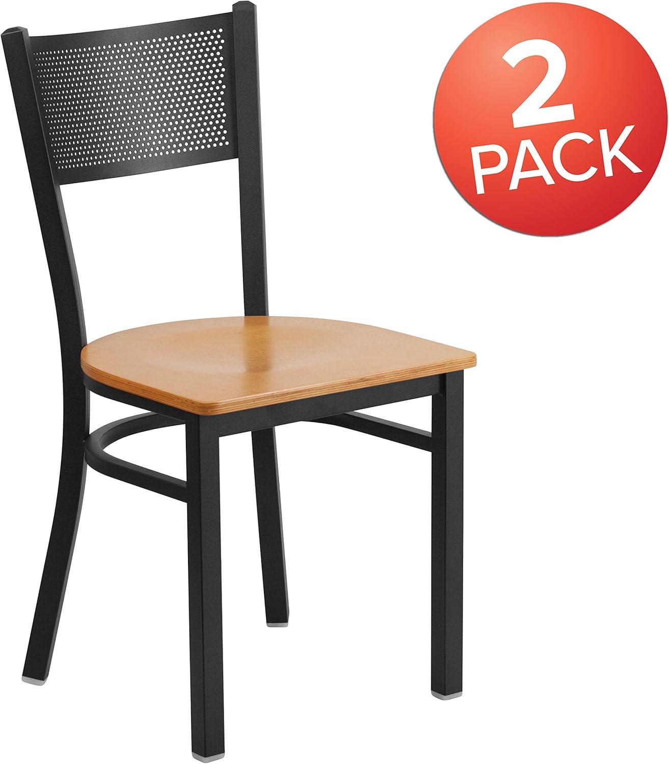 imageFlash Furniture HERCULES Series Black Grid Back Metal Restaurant Chair Walnut Wood SeatNatural Wood SeatBlack Metal Frame
