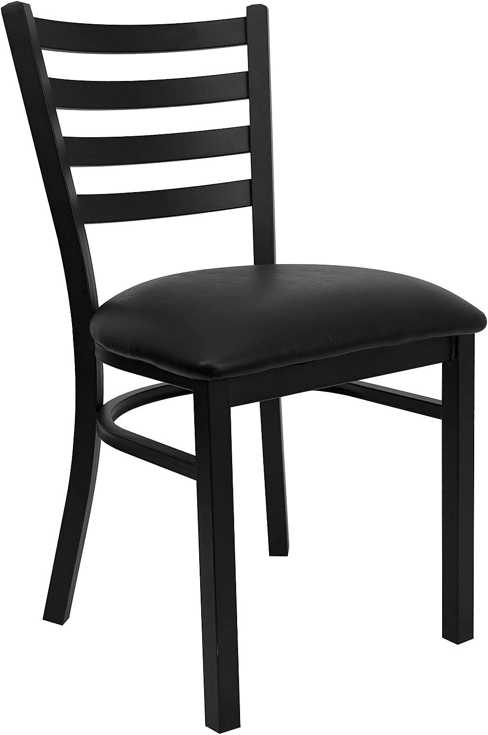 imageFlash Furniture HERCULES Series Black Ladder Back Metal Restaurant Chair Black Vinyl SeatBlack Vinyl