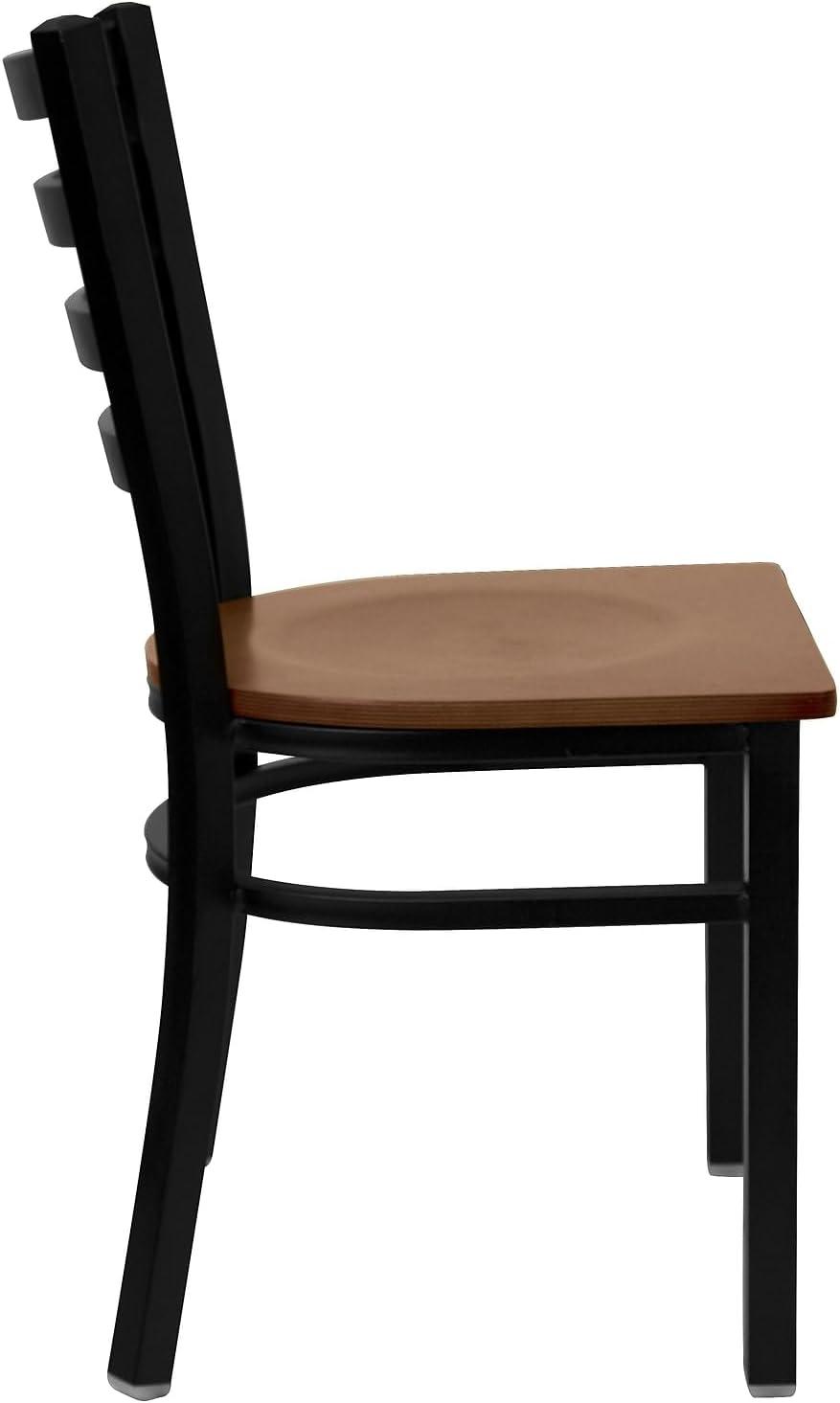imageFlash Furniture HERCULES Series Black Ladder Back Metal Restaurant Chair Black Vinyl SeatCherry Wood