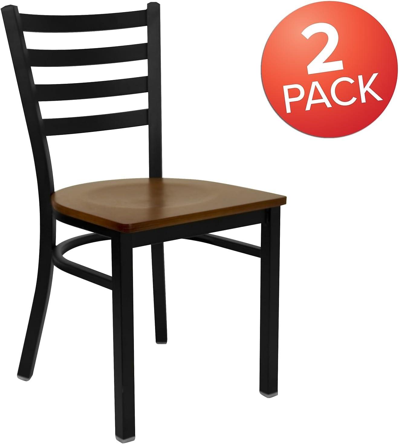 imageFlash Furniture HERCULES Series Black Ladder Back Metal Restaurant Chair Black Vinyl SeatCherry Wood