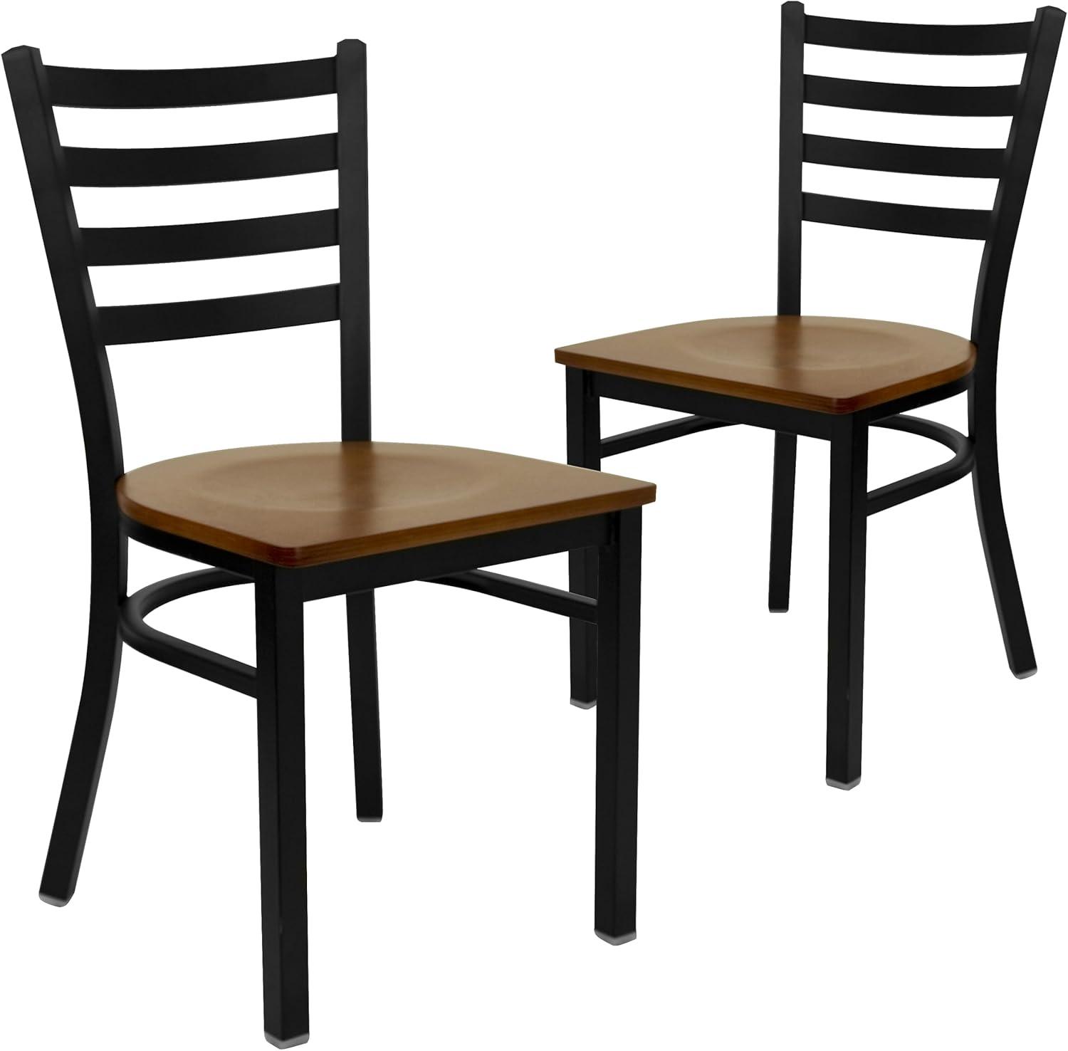 imageFlash Furniture HERCULES Series Black Ladder Back Metal Restaurant Chair Black Vinyl SeatCherry Wood