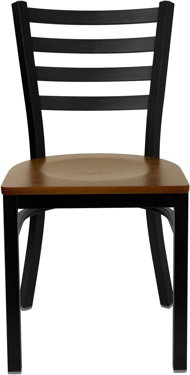imageFlash Furniture HERCULES Series Black Ladder Back Metal Restaurant Chair Black Vinyl SeatCherry Wood