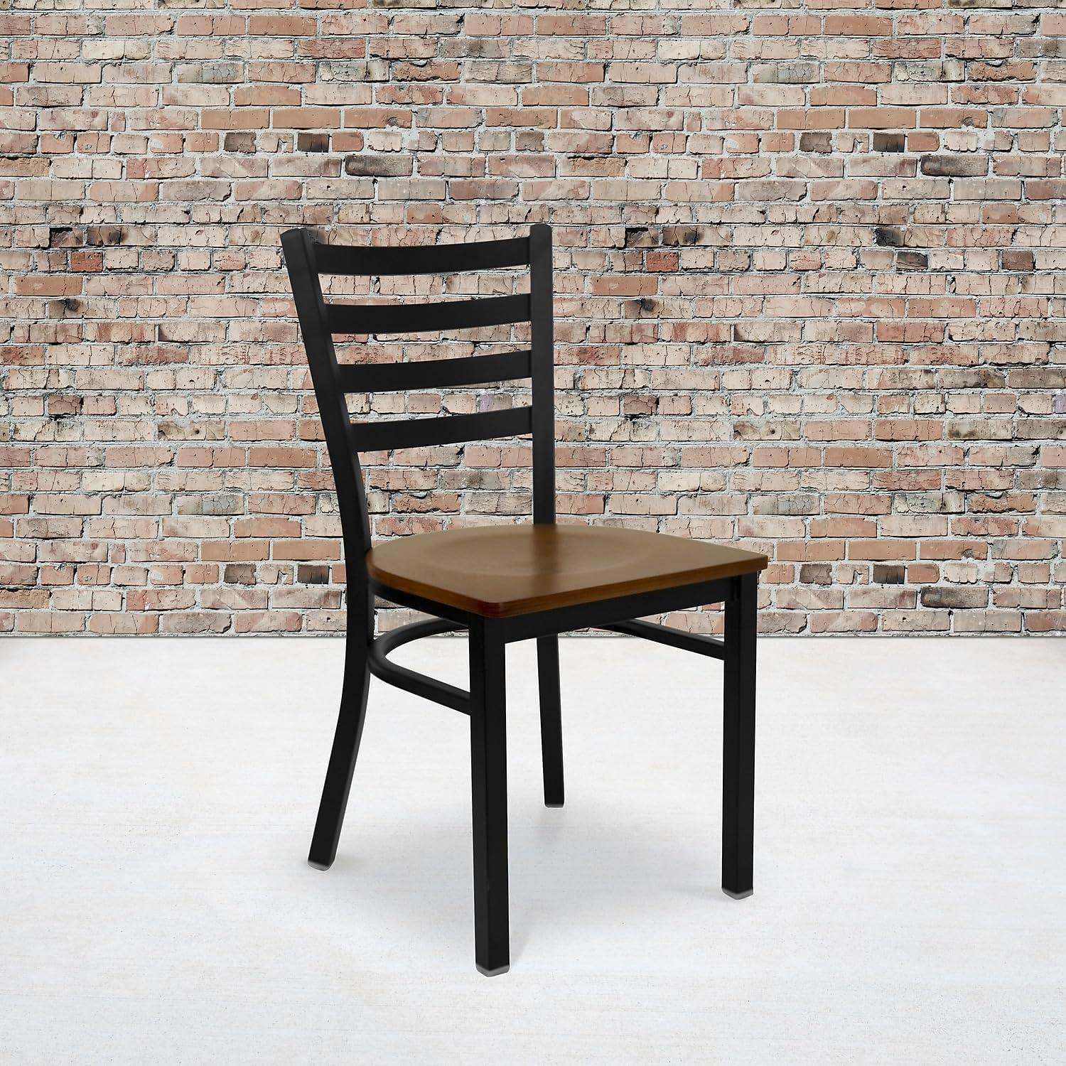 imageFlash Furniture HERCULES Series Black Ladder Back Metal Restaurant Chair Black Vinyl SeatCherry Wood