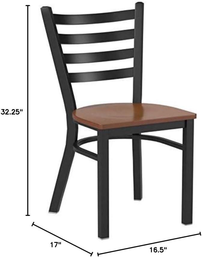 imageFlash Furniture HERCULES Series Black Ladder Back Metal Restaurant Chair Black Vinyl SeatCherry Wood