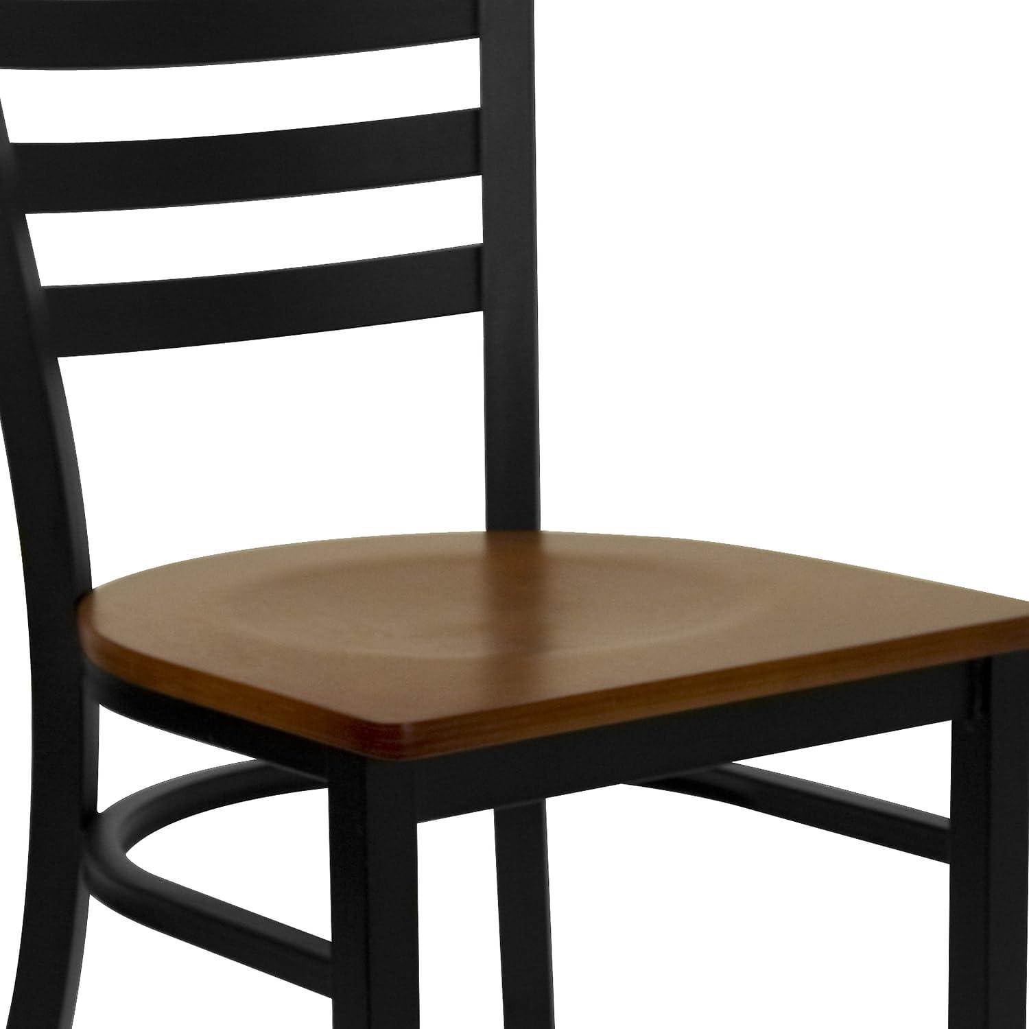 imageFlash Furniture HERCULES Series Black Ladder Back Metal Restaurant Chair Black Vinyl SeatCherry Wood