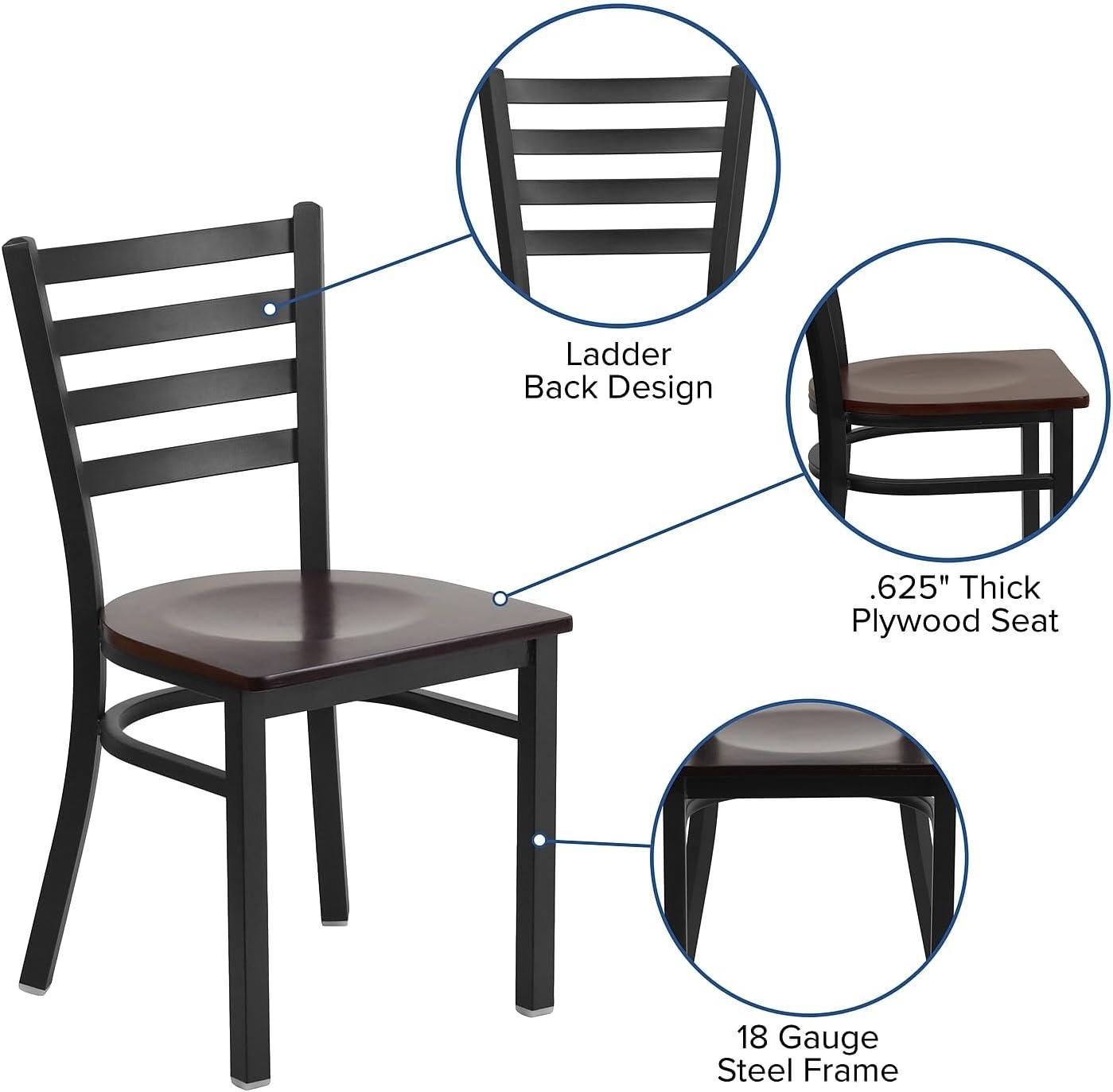 imageFlash Furniture HERCULES Series Black Ladder Back Metal Restaurant Chair Black Vinyl SeatMahogany Wood
