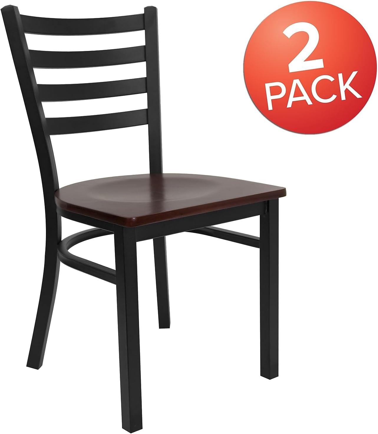 imageFlash Furniture HERCULES Series Black Ladder Back Metal Restaurant Chair Black Vinyl SeatMahogany Wood