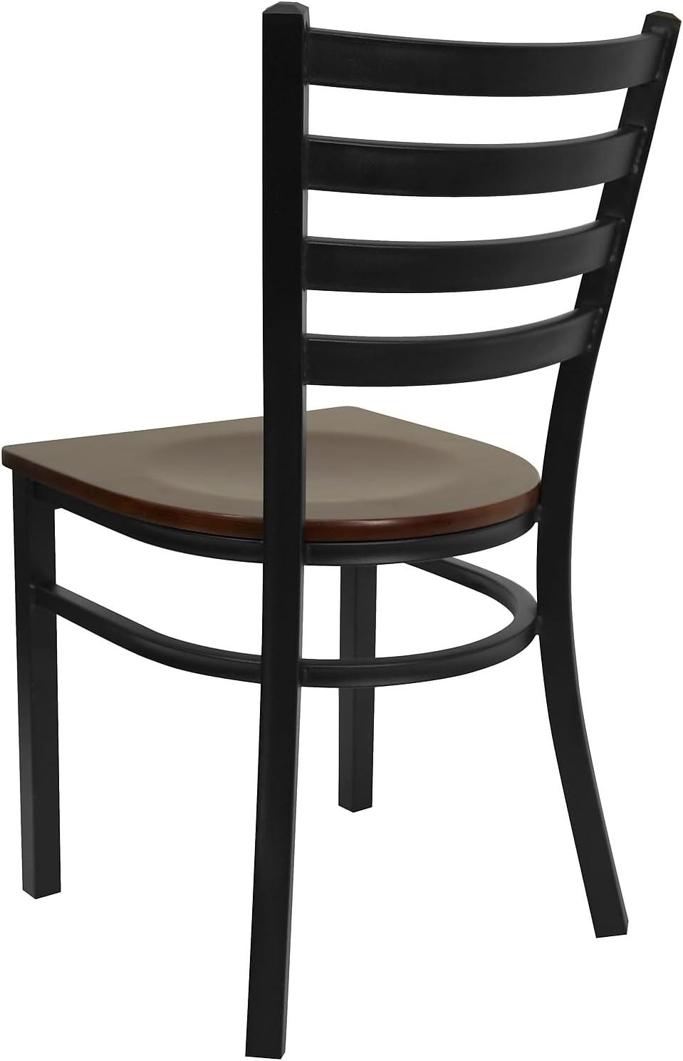 imageFlash Furniture HERCULES Series Black Ladder Back Metal Restaurant Chair Black Vinyl SeatMahogany Wood