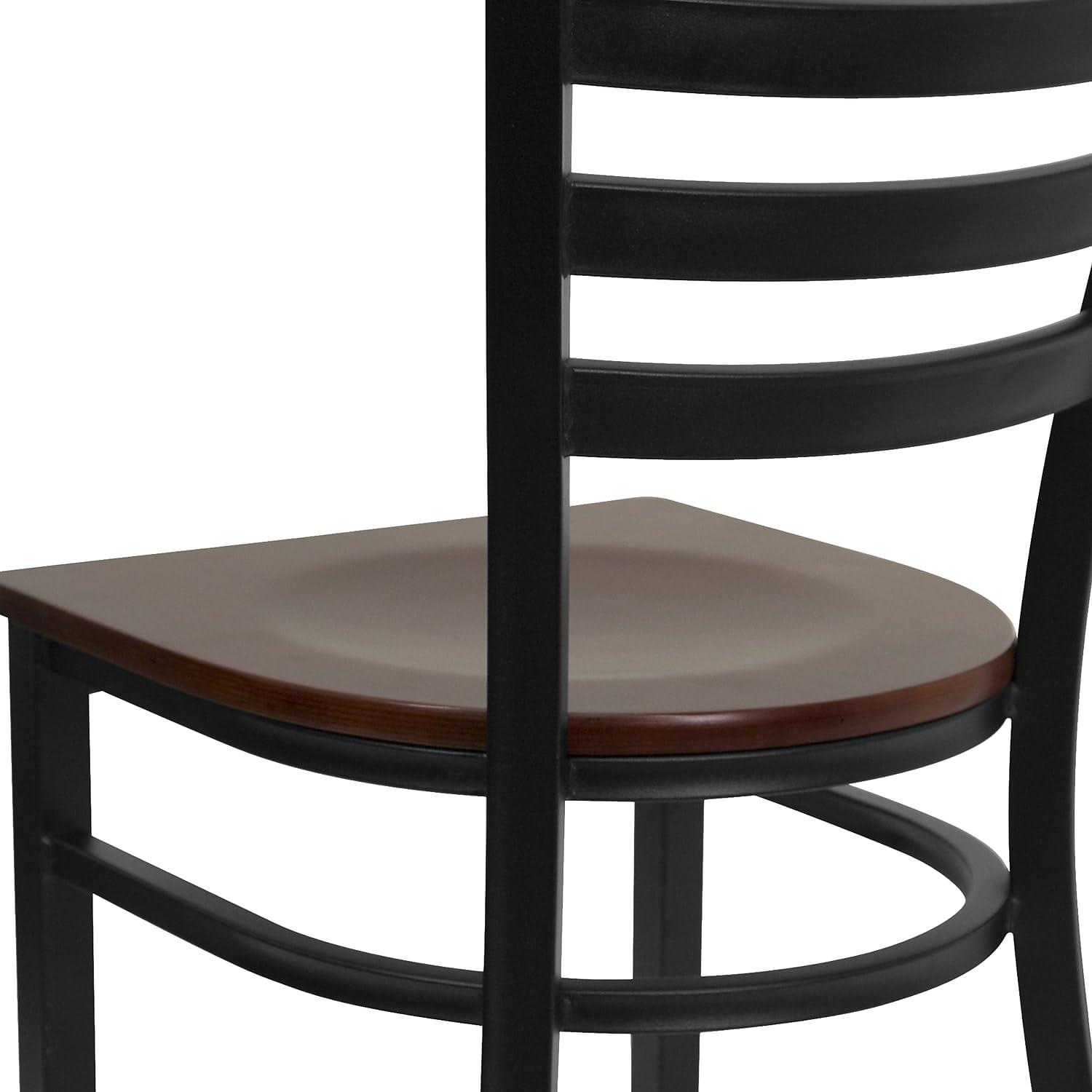imageFlash Furniture HERCULES Series Black Ladder Back Metal Restaurant Chair Black Vinyl SeatMahogany Wood