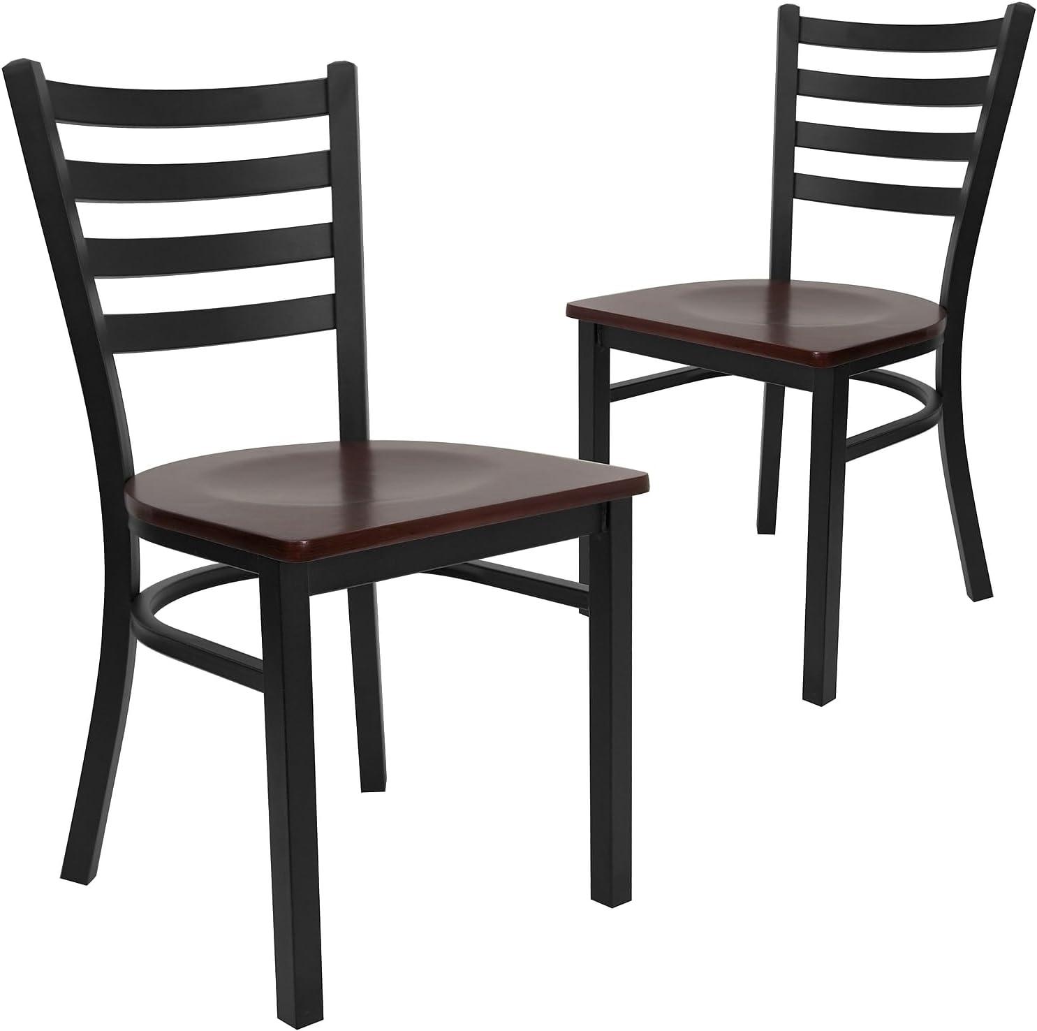 imageFlash Furniture HERCULES Series Black Ladder Back Metal Restaurant Chair Black Vinyl SeatMahogany Wood