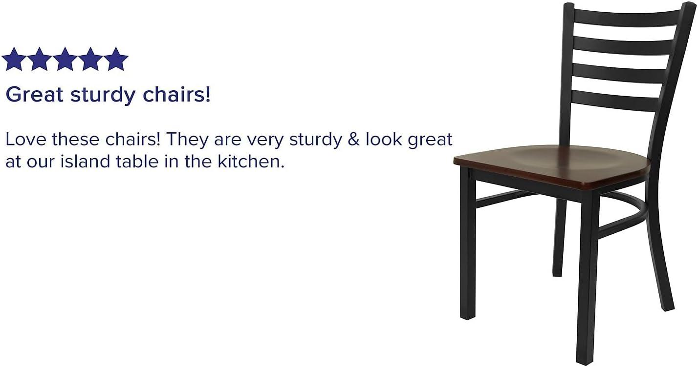 imageFlash Furniture HERCULES Series Black Ladder Back Metal Restaurant Chair Black Vinyl SeatMahogany Wood