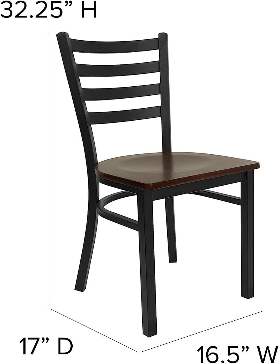 imageFlash Furniture HERCULES Series Black Ladder Back Metal Restaurant Chair Black Vinyl SeatMahogany Wood