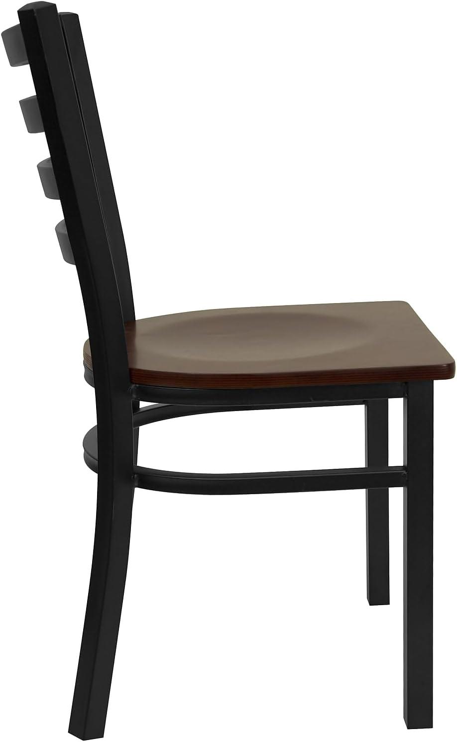 imageFlash Furniture HERCULES Series Black Ladder Back Metal Restaurant Chair Black Vinyl SeatMahogany Wood