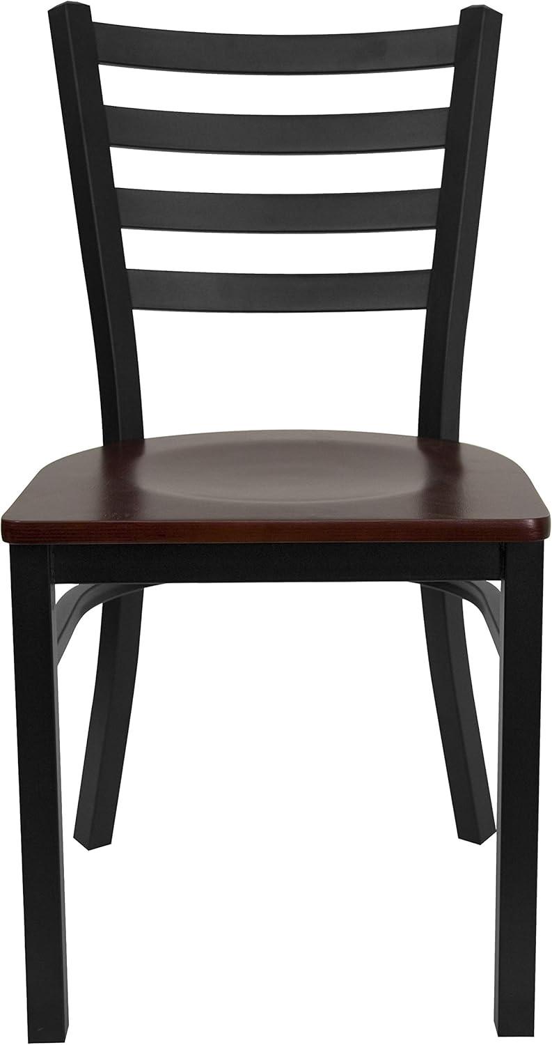 imageFlash Furniture HERCULES Series Black Ladder Back Metal Restaurant Chair Black Vinyl SeatMahogany Wood